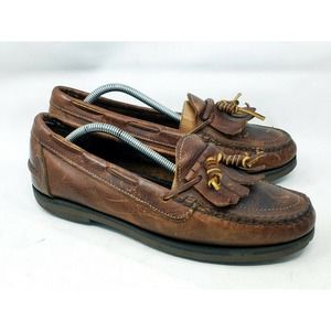 Gokey Brown Leather Kiltie Loafers Boat Shoes Hand Made USA Slip-Ons Mens 8.5 D